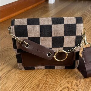 Checkered Crossbody Bag - Black and Brown